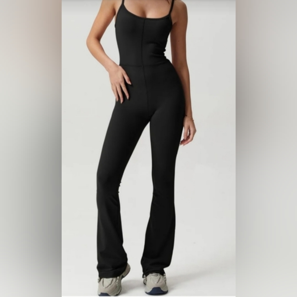 NWT - Women's Shoop Neck Spaghetti Strap Black Jumpsuit - Medium